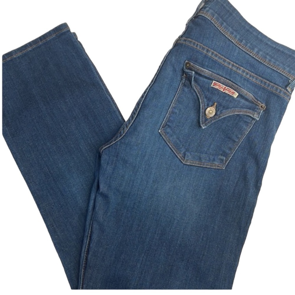 Hudson Straight Leg Flap Pocket Ankle Jeans Cropped Blue 29